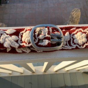 Hand Embroidered Floral Wool Belt, Size Large